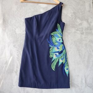 Lilly Pulitzer Dress Womens Size 6 Jamie Embroidered Peacock Feathers Navy Blue